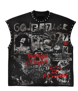 GODFA7HER Graphic Studded Tank Top Tee - "Don of Fashion"