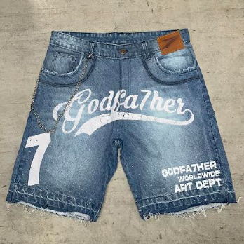 GODFA7HER Denim Acid Wash Art Dept Shorts (Chain Included)